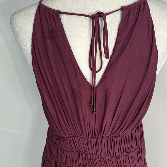 MOULINETTE SOEURS ANTHROPOLOGIE SMOCKED HALTER MIDI DRESS PURPLE RED SIZE 2 - Picture 8 of 9